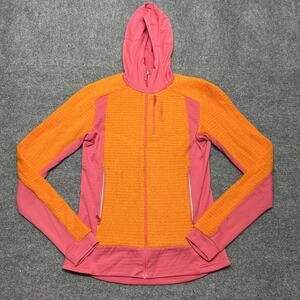 Norrøna Falketind Alpha120 Jacket Womens Medium Orange Hooded Fleece Zip Hiking